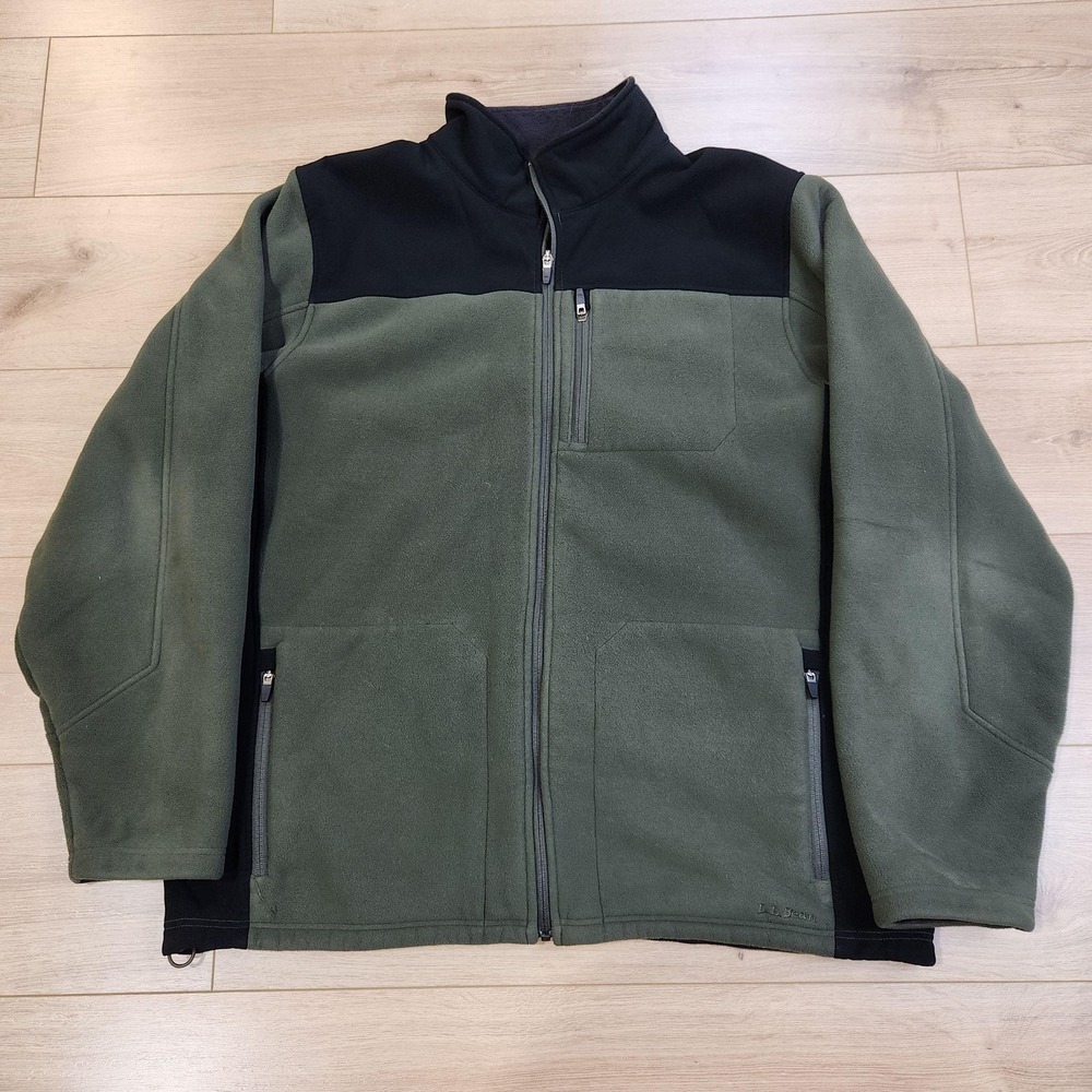 L.L. Bean Jacket Mens 2XLT Green Fleece Full‎ Zip Windbreaker Outdoor Hiking